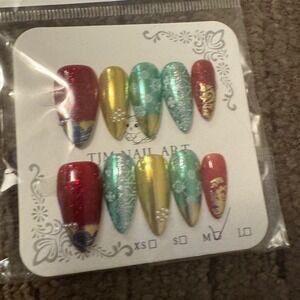 Press On Nails Christmas Holiday Stiletto Almond Fake Nail Art Designs‎
